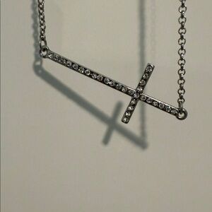 Aeropostale Silver Rhinestone Cross Chain Necklace